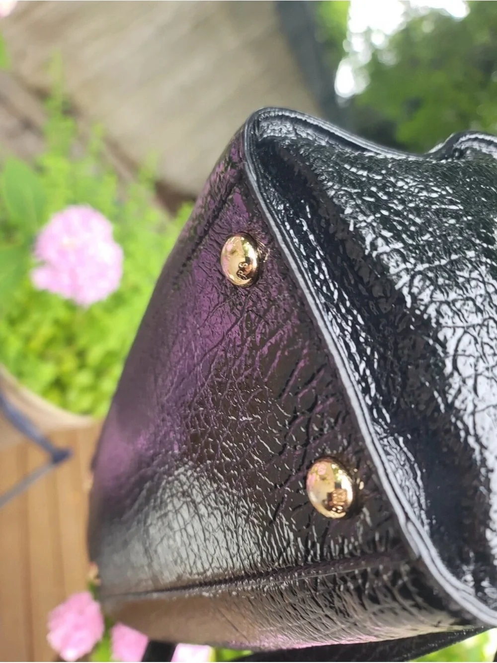 Michael Kors Black Patent Satchel with Gold Hardware